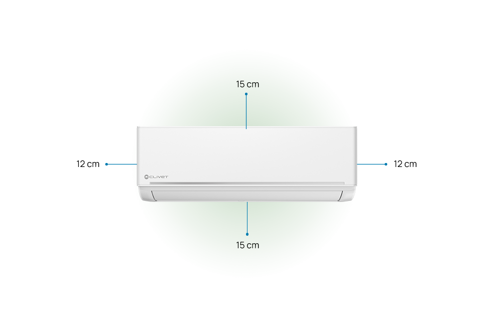 Respect distances to be maintained for EZCOOL: 12 centimetres both sides, 15 centimetres below and above.